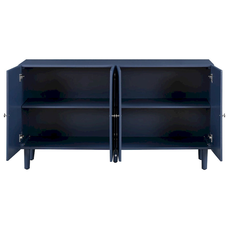 Élégant buffet à quatre portes avec portes à motif ondulé et pieds cylindriques
