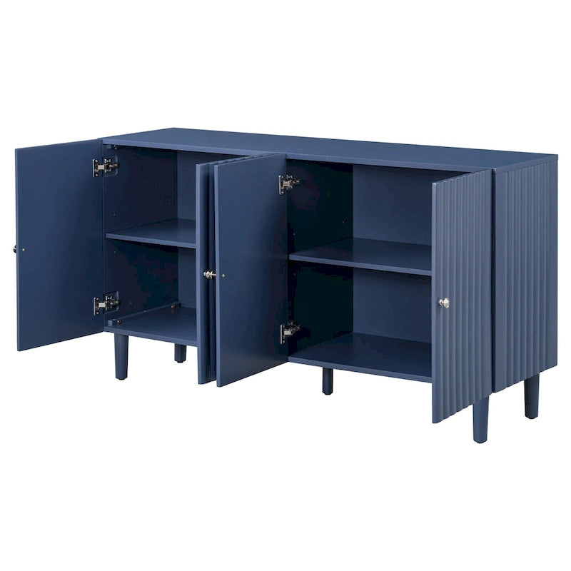 Élégant buffet à quatre portes avec portes à motif ondulé et pieds cylindriques
