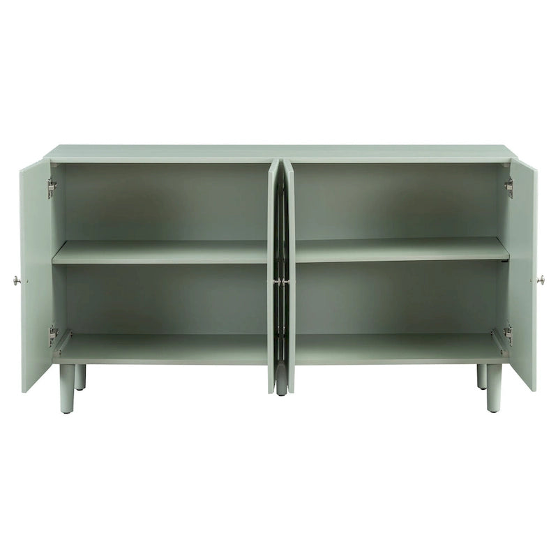 Élégant buffet à quatre portes avec portes à motif ondulé et pieds cylindriques