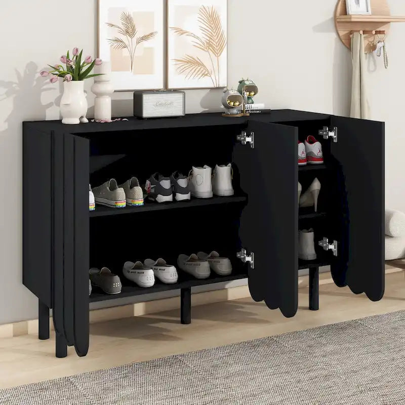 Meuble à chaussures minimaliste style crème avec 5 pieds en bois massif, buffet avec étagères réglables