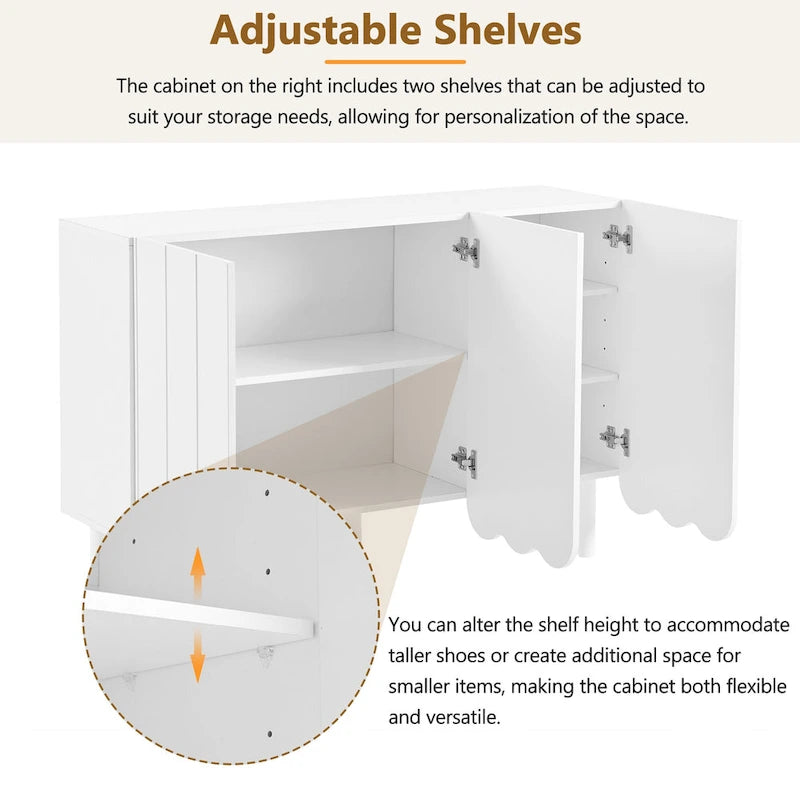 Meuble à chaussures minimaliste style crème avec 5 pieds en bois massif, buffet avec étagères réglables