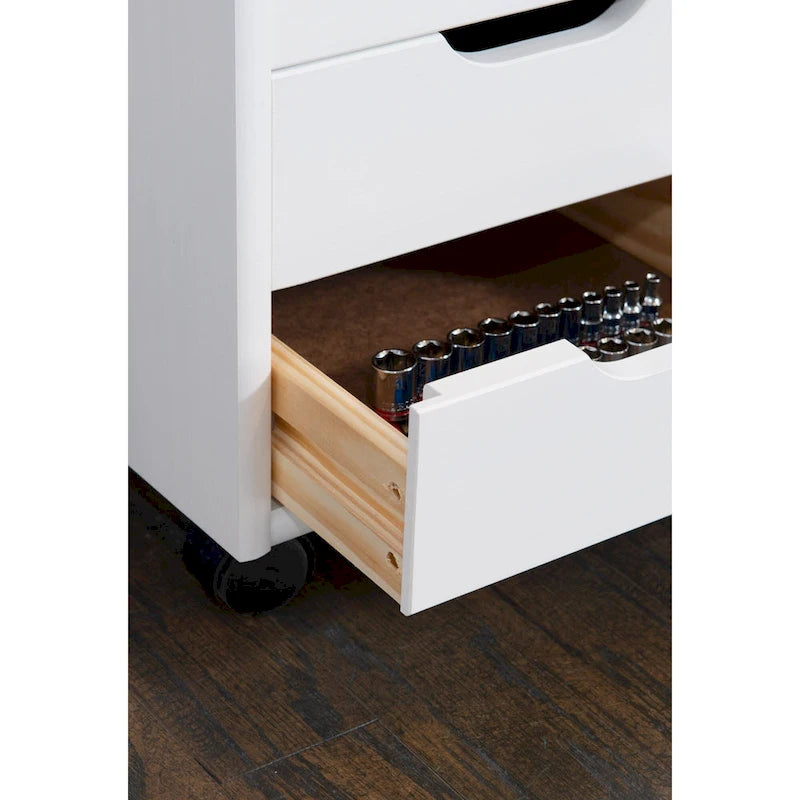 Meuble de rangement roulant blanc à 6 tiroirs, 26 po