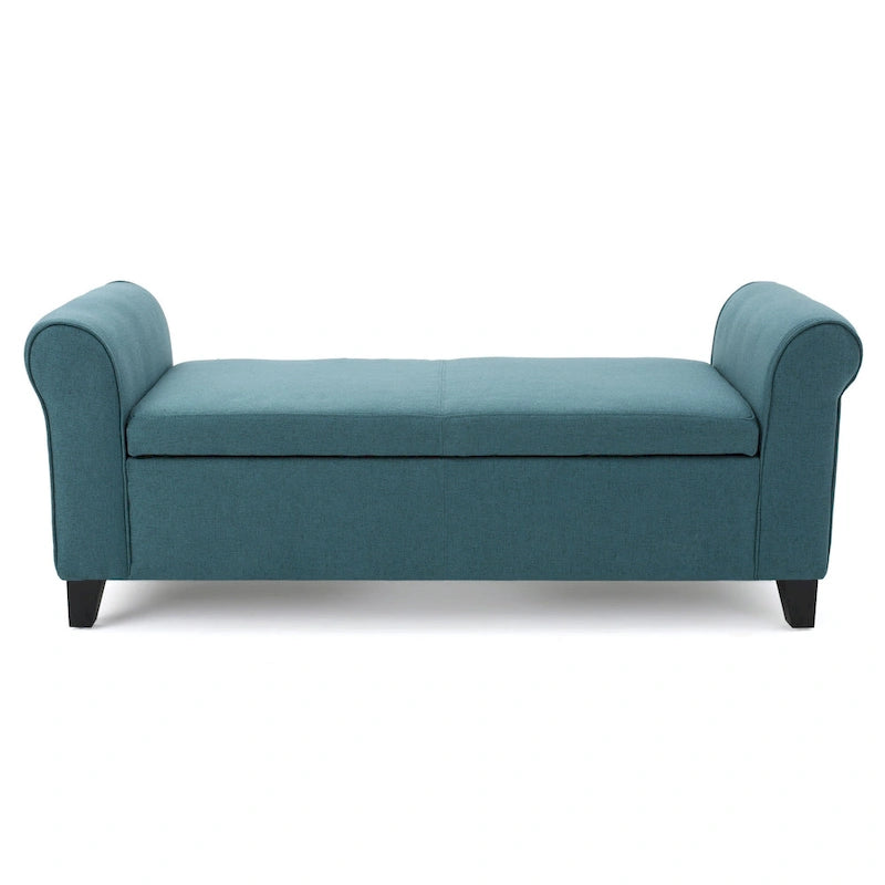 Banc de rangement, 50 pouces, accoudoirs roulés, bois massif, bleu sarcelle foncé