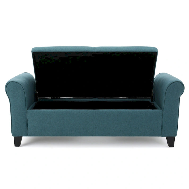 Banc de rangement, 50 pouces, accoudoirs roulés, bois massif, bleu sarcelle foncé