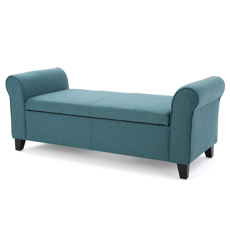 Banc de rangement, 50 pouces, accoudoirs roulés, bois massif, bleu sarcelle foncé