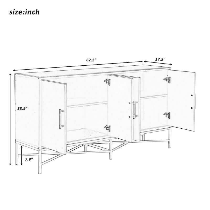 Buffet de rangement avec poignées en métal, meubles de rangement pour entrée