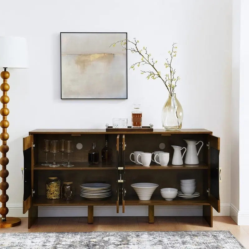 Buffet vaisselier Mid Century Modern 60 po avec rangement pour une organisation élégante de la maison