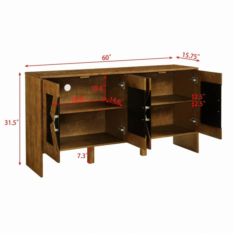 Buffet vaisselier Mid Century Modern 60 po avec rangement pour une organisation élégante de la maison