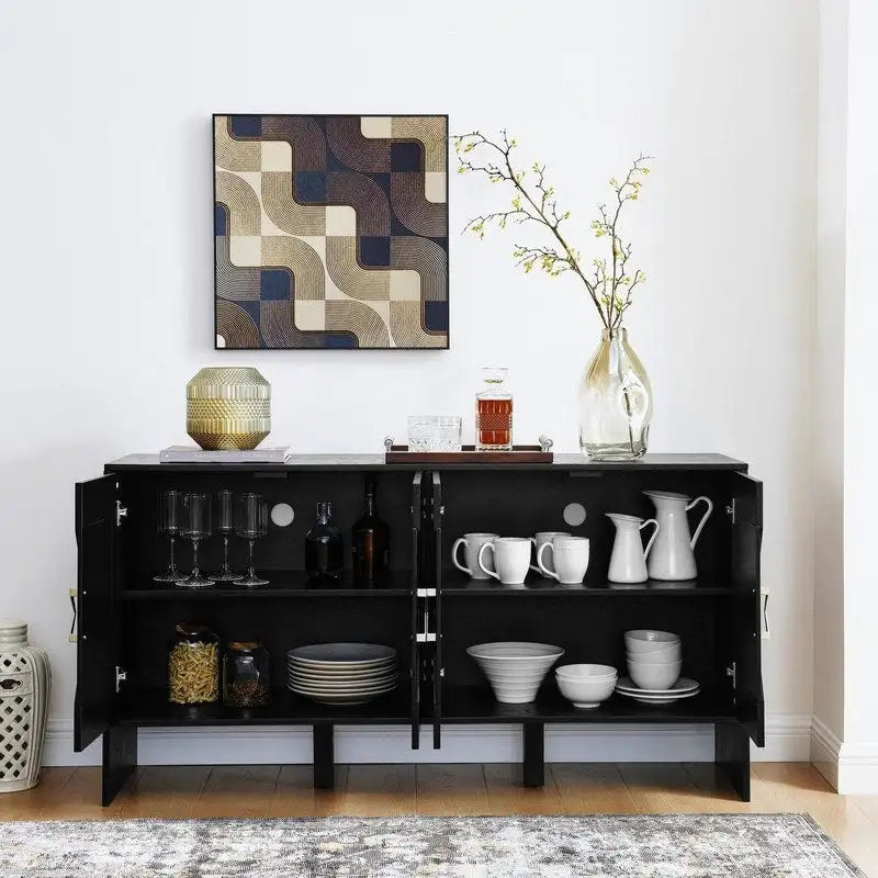 Buffet vaisselier Mid Century Modern 60 po avec rangement pour une organisation élégante de la maison