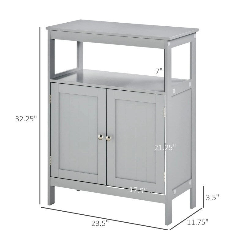 Meuble de rangement de salle de bain moderne sur pied, avec portes et étagère ouverte
