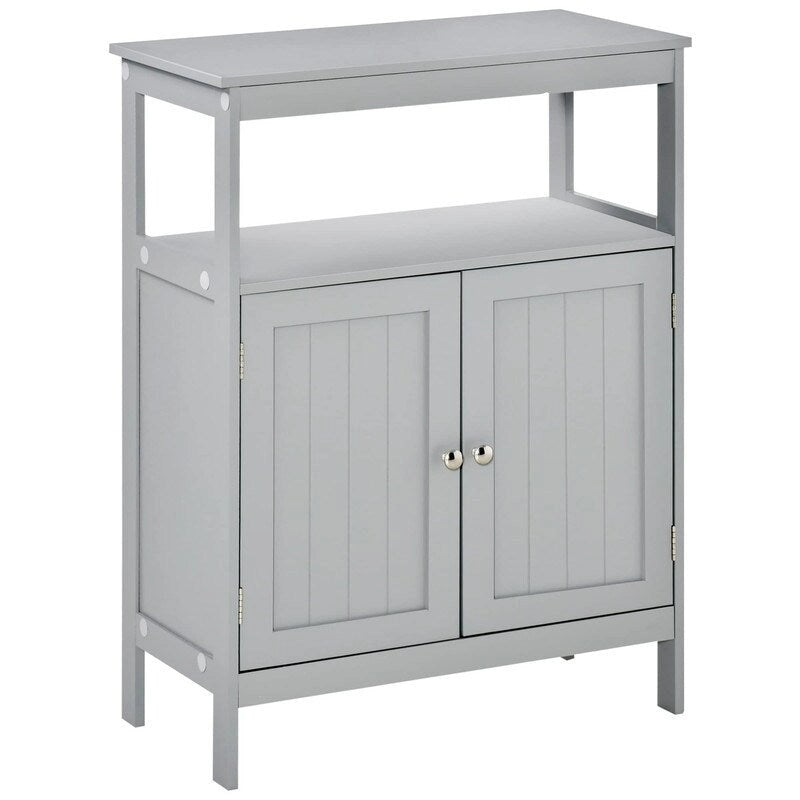 Meuble de rangement de salle de bain moderne sur pied, avec portes et étagère ouverte