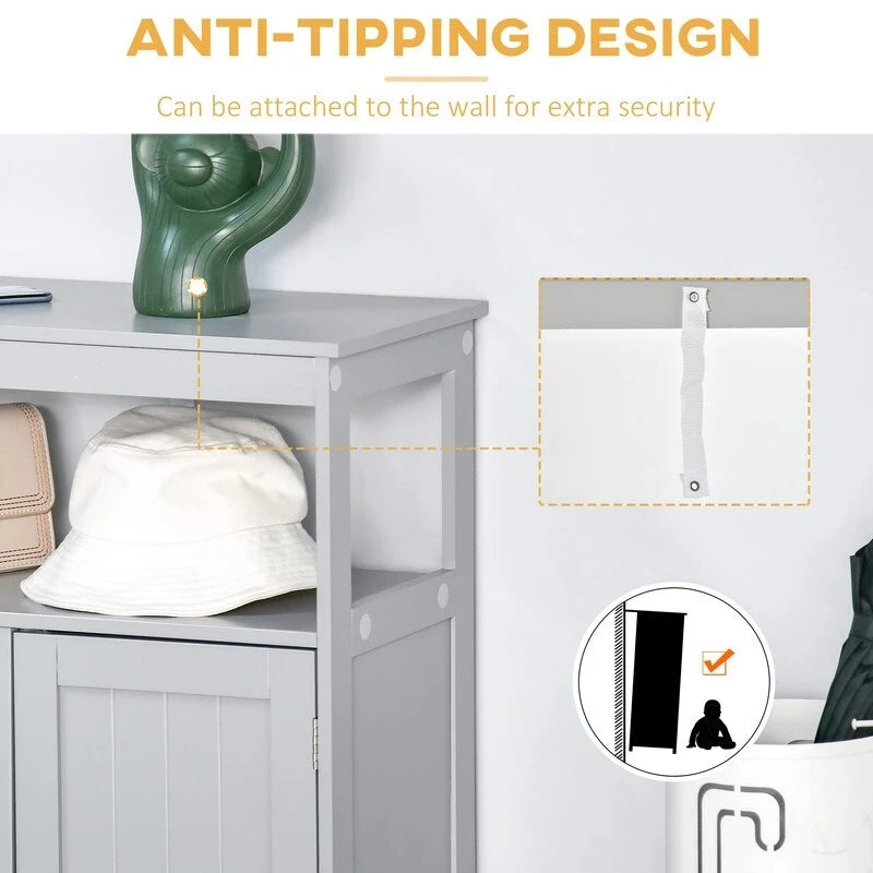 Meuble de rangement de salle de bain moderne sur pied, avec portes et étagère ouverte