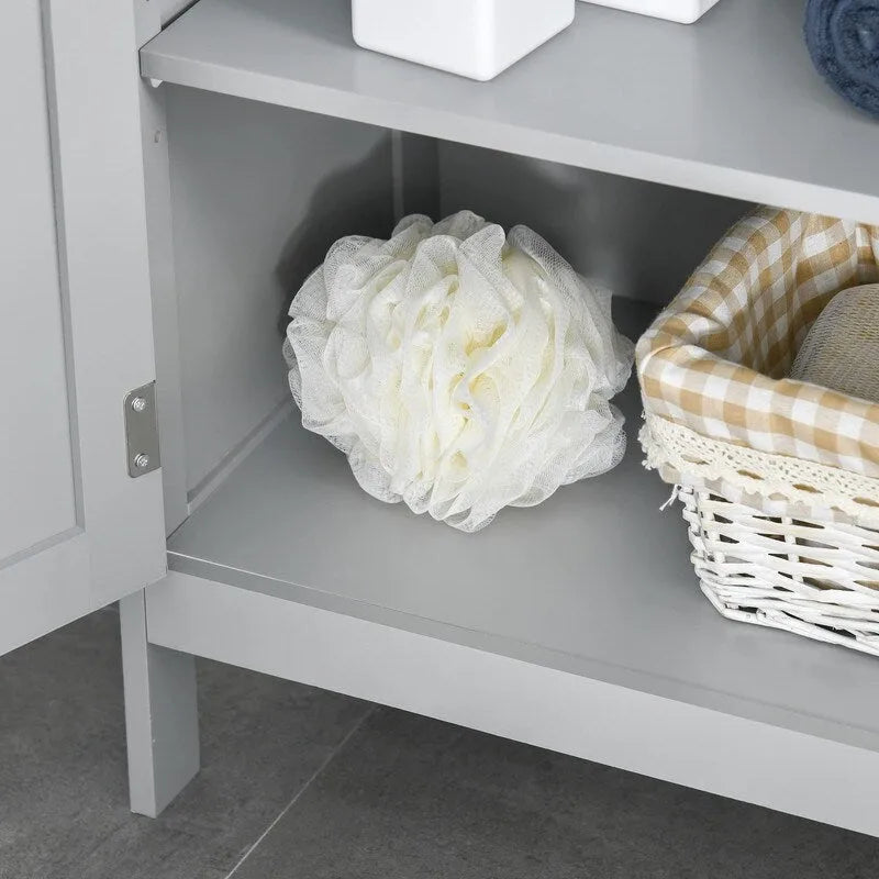 Meuble de rangement de salle de bain moderne sur pied, avec portes et étagère ouverte