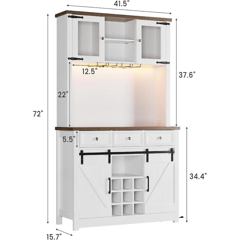 Meuble de bar à café de style ferme moderne avec lumières LED et prises de courant, meuble de cuisine