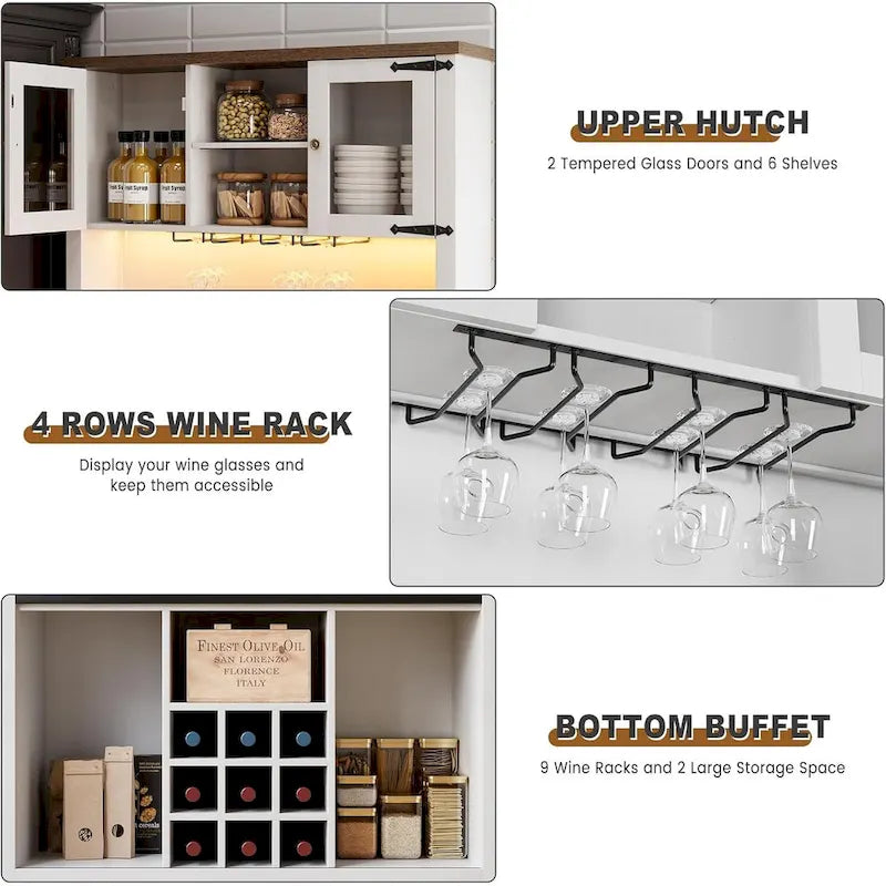 Meuble de bar à café de style ferme moderne avec lumières LED et prises de courant, meuble de cuisine