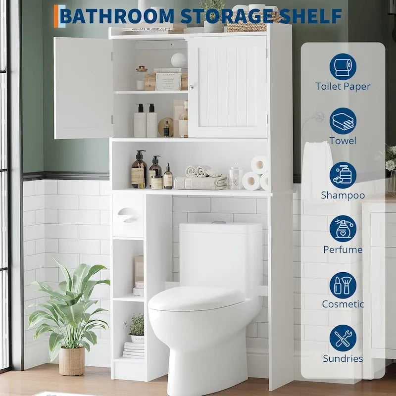 Armoire de rangement double porte pour salle de bain à placer au-dessus des toilettes