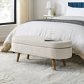 Banc de rangement Pouf en tissu de lin moderne avec pieds en bois massif Banc de rangement ovale pour entrée, salon, chambre à coucher