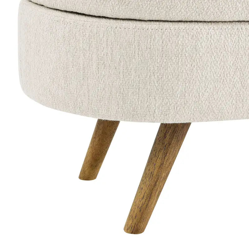 Banc de rangement Pouf en tissu de lin moderne avec pieds en bois massif Banc de rangement ovale pour entrée, salon, chambre à coucher