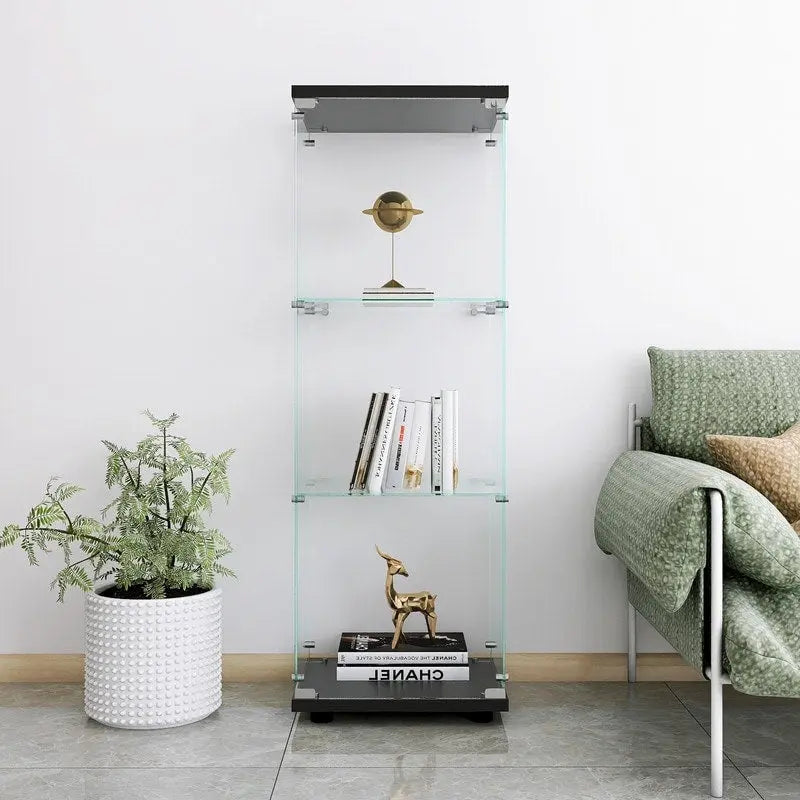 Modern Glass Curio Display Kitchen Cabinet File Cabinet with 3 Shelves