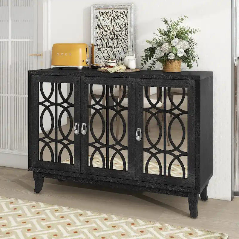 Meuble buffet 3 portes avec miroirEnfilade de salle à manger avec portes vitrées