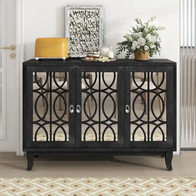 Meuble buffet 3 portes avec miroirEnfilade de salle à manger avec portes vitrées