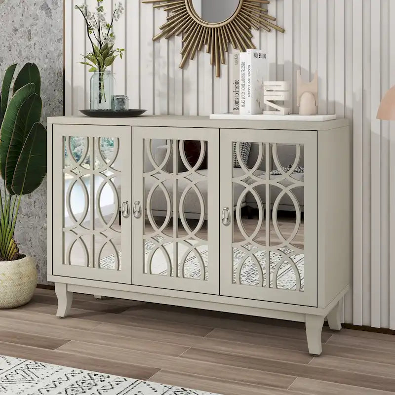 Meuble buffet 3 portes avec miroirEnfilade de salle à manger avec portes vitrées