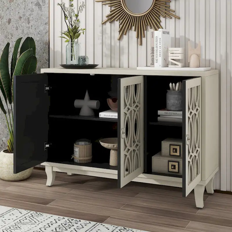 Meuble buffet 3 portes avec miroirEnfilade de salle à manger avec portes vitrées