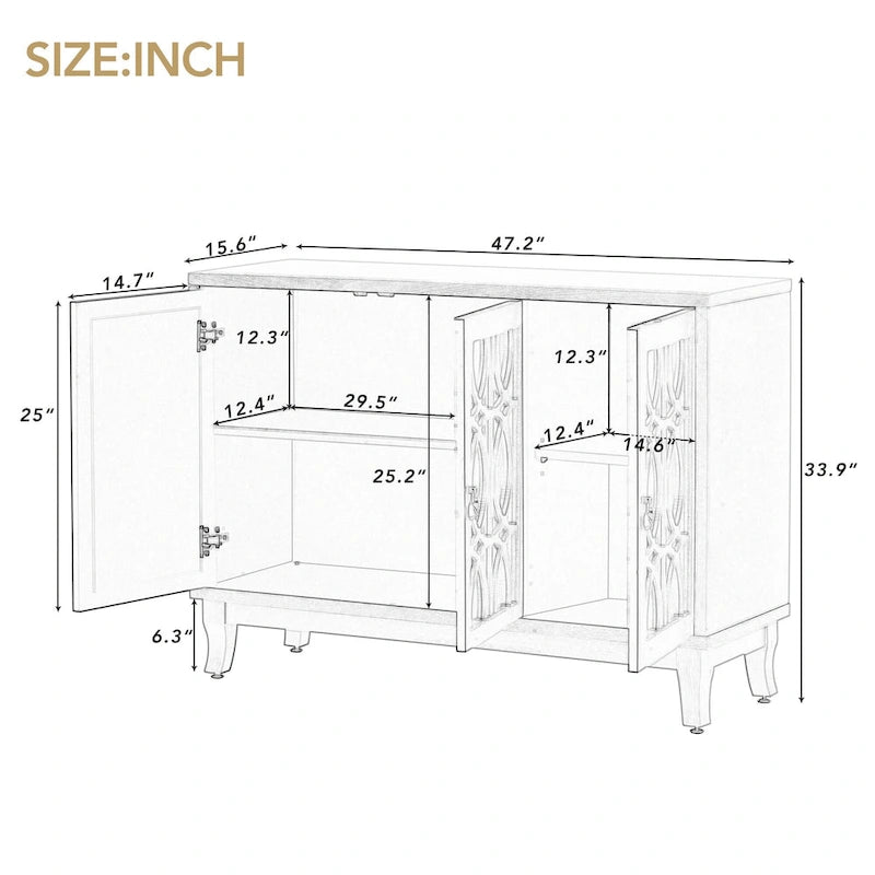 Meuble buffet 3 portes avec miroirEnfilade de salle à manger avec portes vitrées