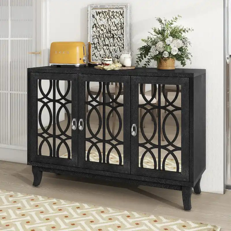 Meuble buffet 3 portes avec miroirEnfilade de salle à manger avec portes vitrées