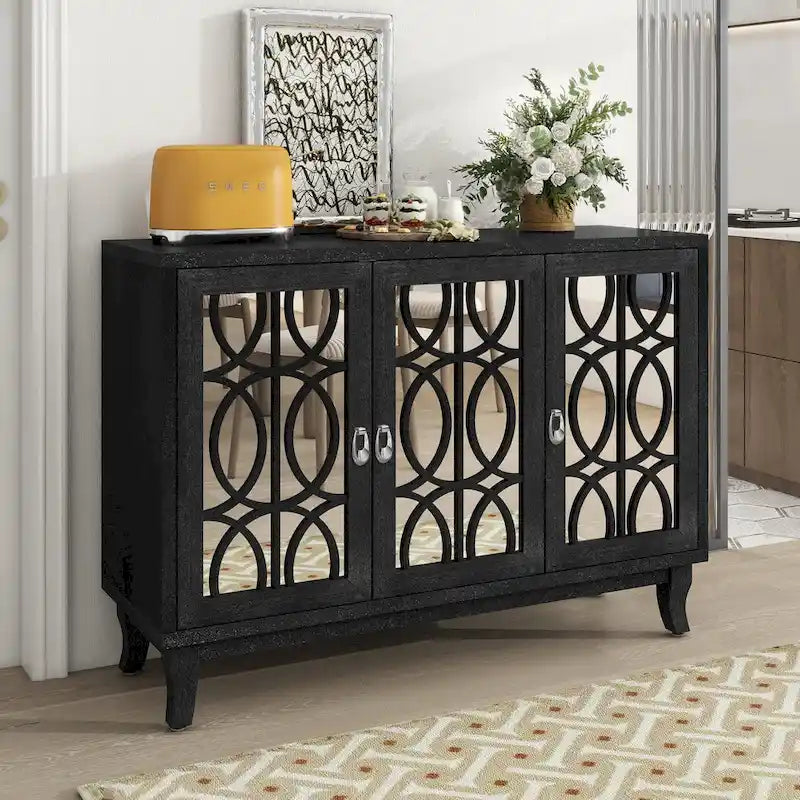 Meuble buffet 3 portes avec miroirEnfilade de salle à manger avec portes vitrées