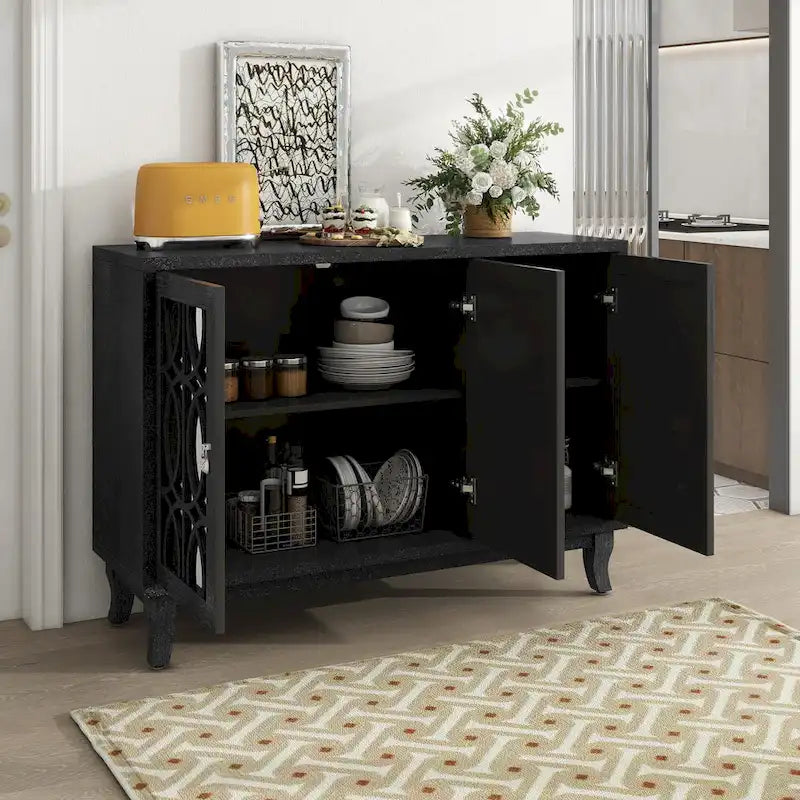 Meuble buffet 3 portes avec miroirEnfilade de salle à manger avec portes vitrées