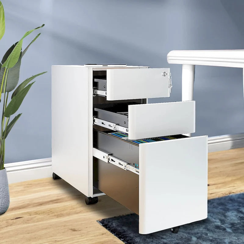 Modern 3-Drawer Mobile Vertical Steel File Cabinet for A4, Letter, Legal size Files