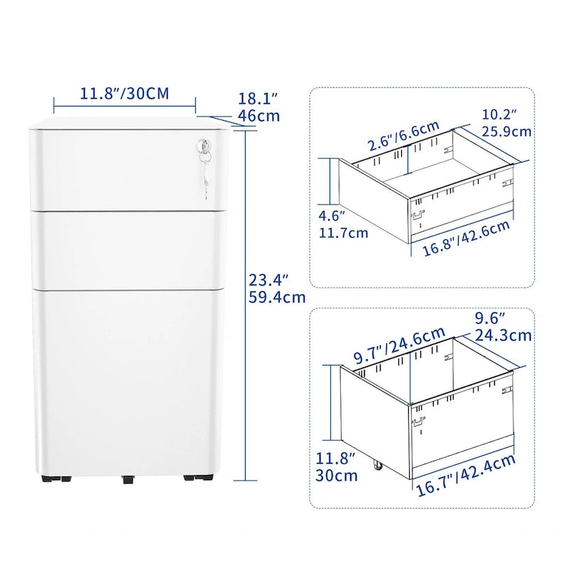 Classeur vertical mobile en acier moderne à 3 tiroirs
