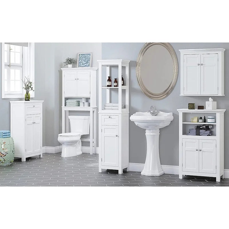 Meuble de rangement autoportant pour salle de bain avec deux étagères ouvertes