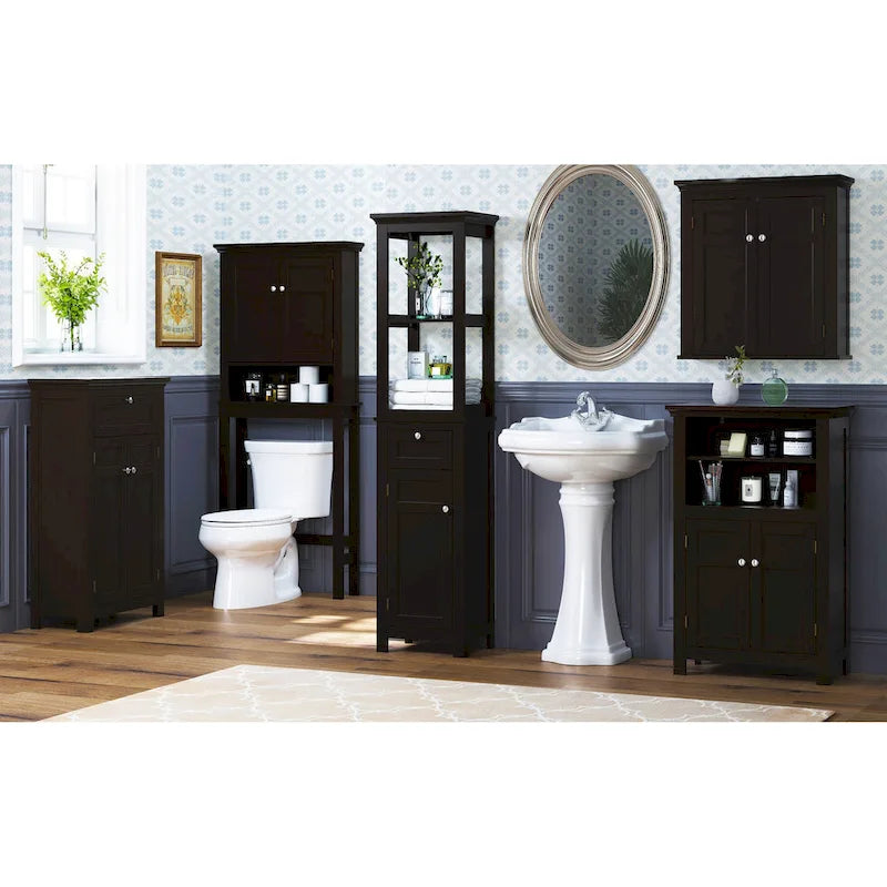 Meuble de rangement autoportant pour salle de bain avec deux étagères ouvertes