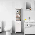 Meuble tour de rangement de salle de bain en bois blanc et noir avec armoire à linge