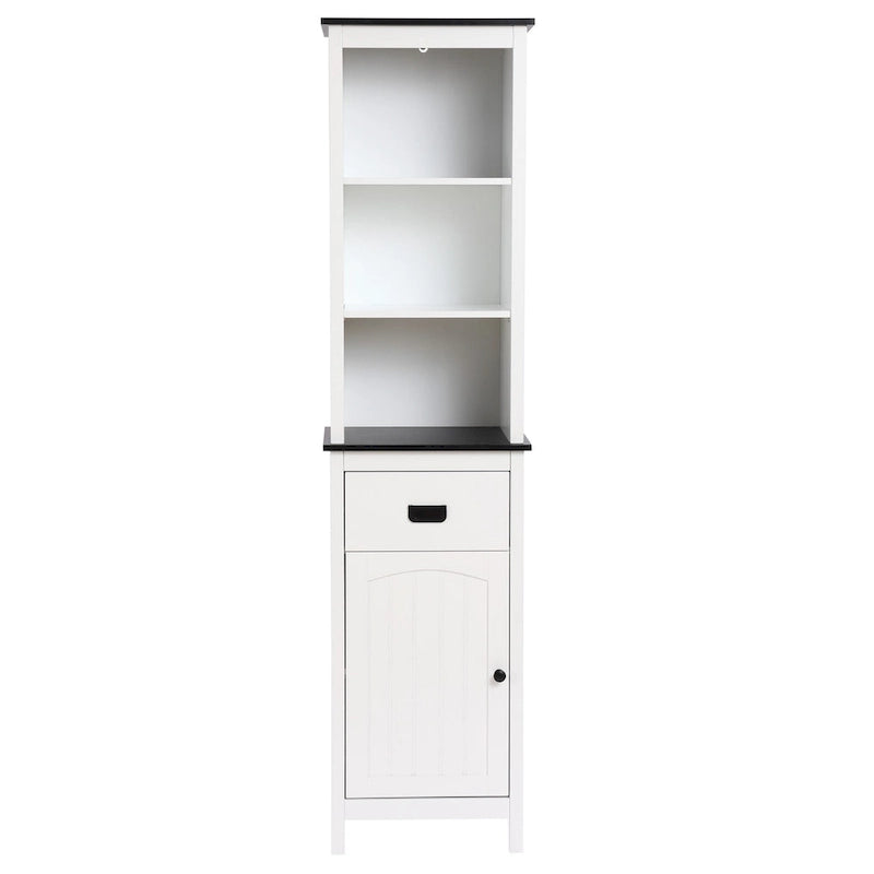 Meuble tour de rangement de salle de bain en bois blanc et noir avec armoire à linge