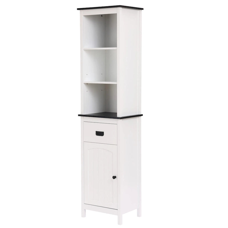 Meuble tour de rangement de salle de bain en bois blanc et noir avec armoire à linge