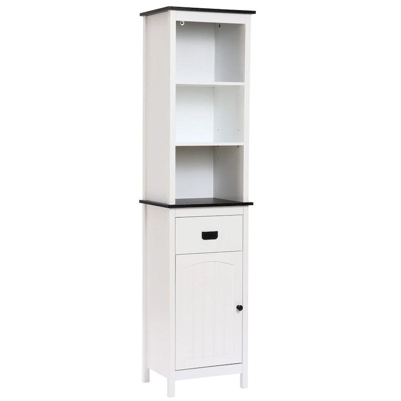 Meuble tour de rangement de salle de bain en bois blanc et noir avec armoire à linge