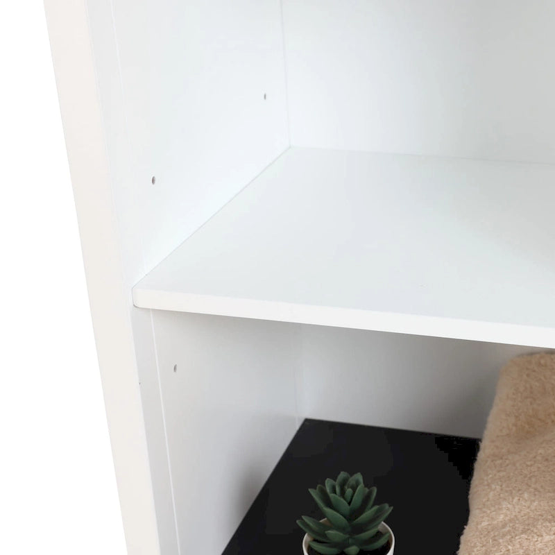 Meuble tour de rangement de salle de bain en bois blanc et noir avec armoire à linge