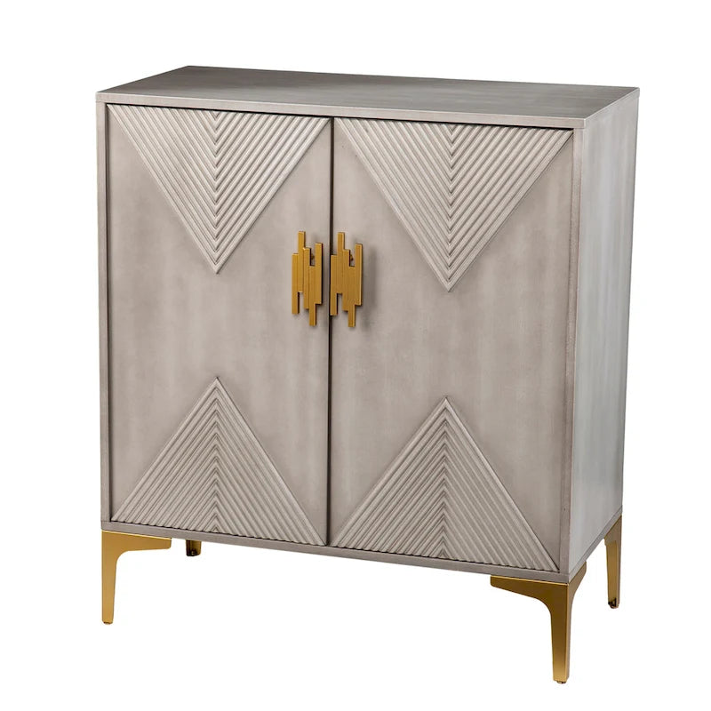 Armoire en bois gris avec pieds/poignées dorés