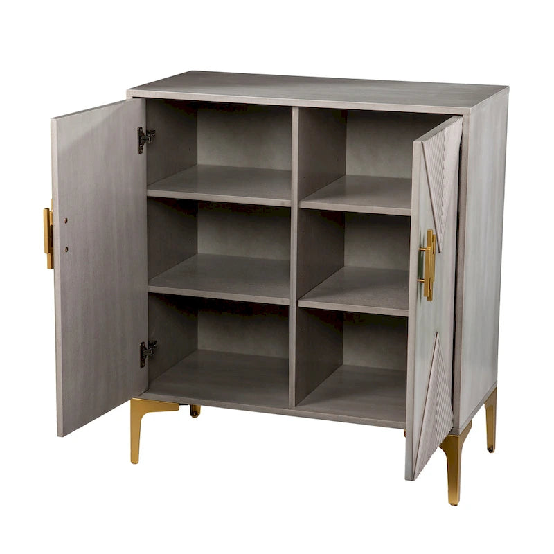Armoire en bois gris avec pieds/poignées dorés