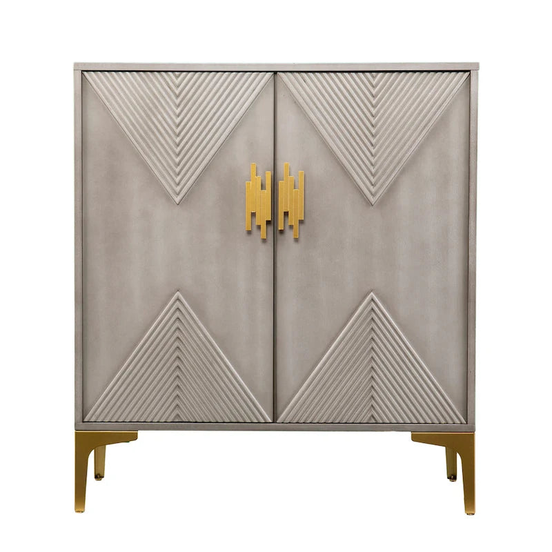 Armoire en bois gris avec pieds/poignées dorés