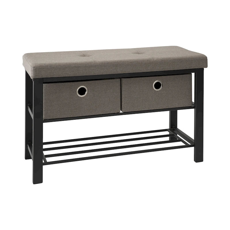 Simplify Entryway Double Bench with Shoe Storage in Taupe - 31.9x 12.6x 19.5