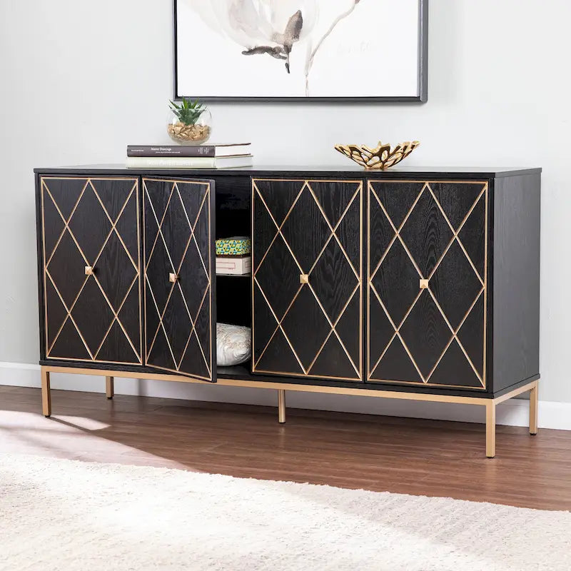 Meuble en bois contemporain avec détails dorés