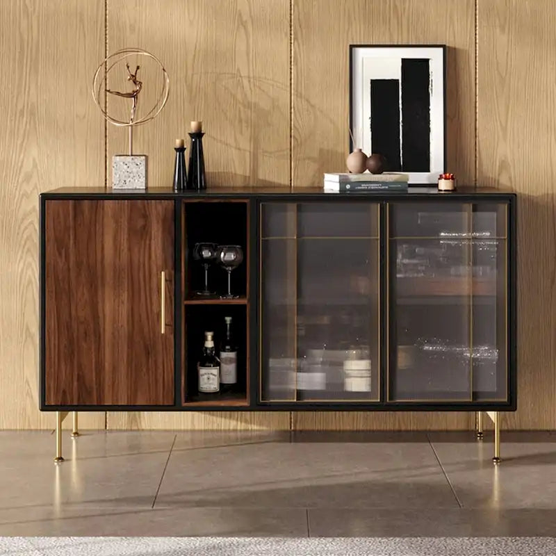 Bahut buffet moderne du milieu du siècle, 3 portes, 139,90 cm (55,12 po), cadre multicouche en bois massif