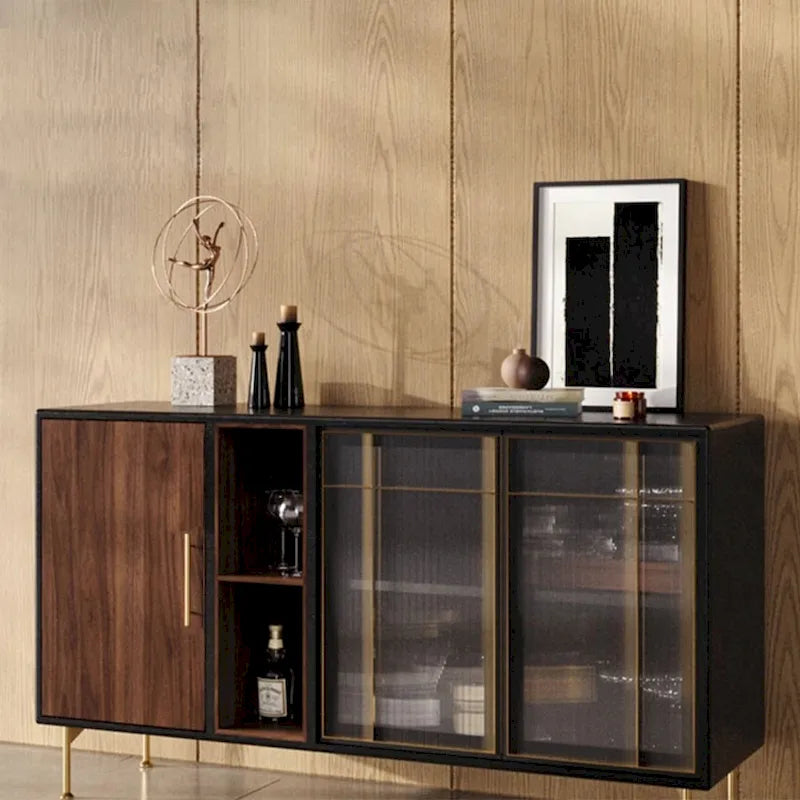Bahut buffet moderne du milieu du siècle, 3 portes, 139,90 cm (55,12 po), cadre multicouche en bois massif