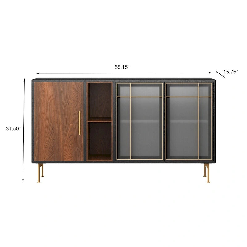 Bahut buffet moderne du milieu du siècle, 3 portes, 139,90 cm (55,12 po), cadre multicouche en bois massif