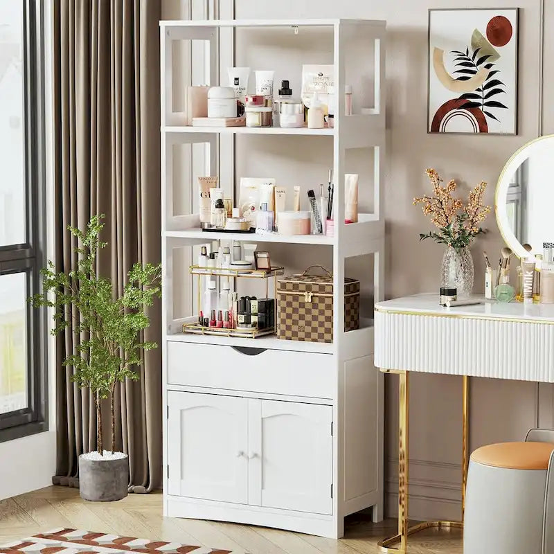 Meuble de Rangement de Salle de Bain 64H Colonne de Rangement Linge Autoportante Buffet