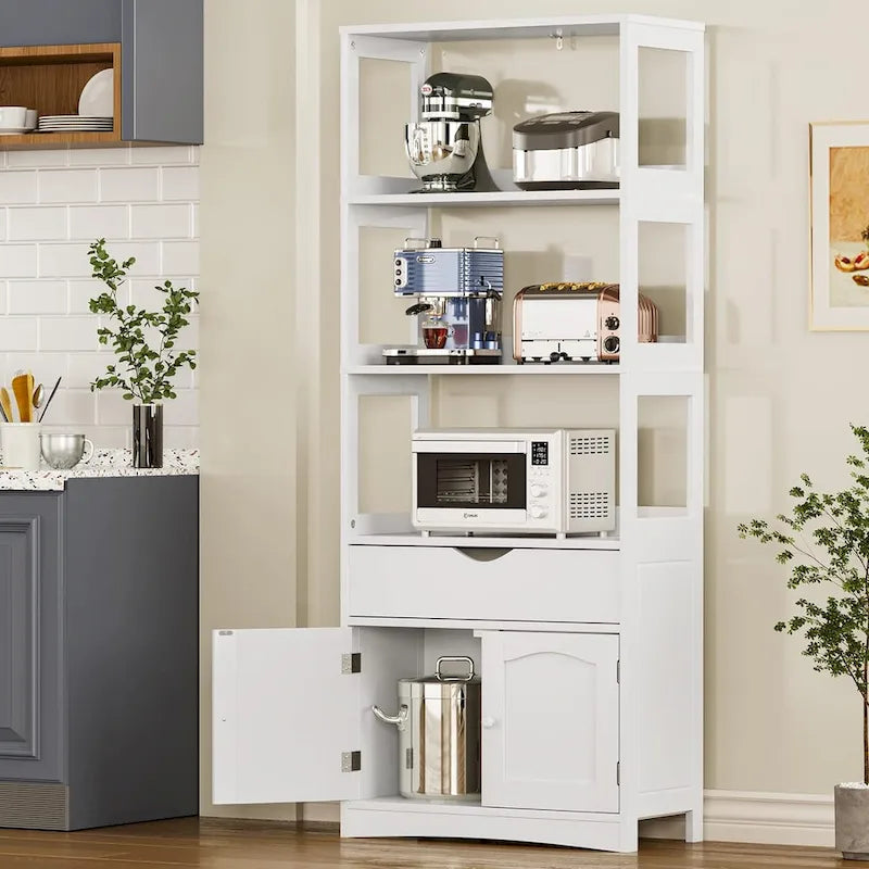 Meuble de Rangement de Salle de Bain 64H Colonne de Rangement Linge Autoportante Buffet